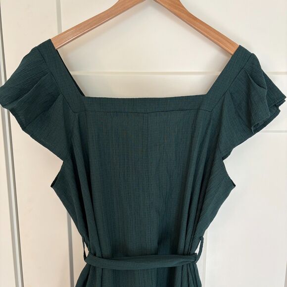 Women’s Dark Green Maxi Dress V-Neck Ruffle Sleeve Belted Size XXL NWT - Picture 5 of 8